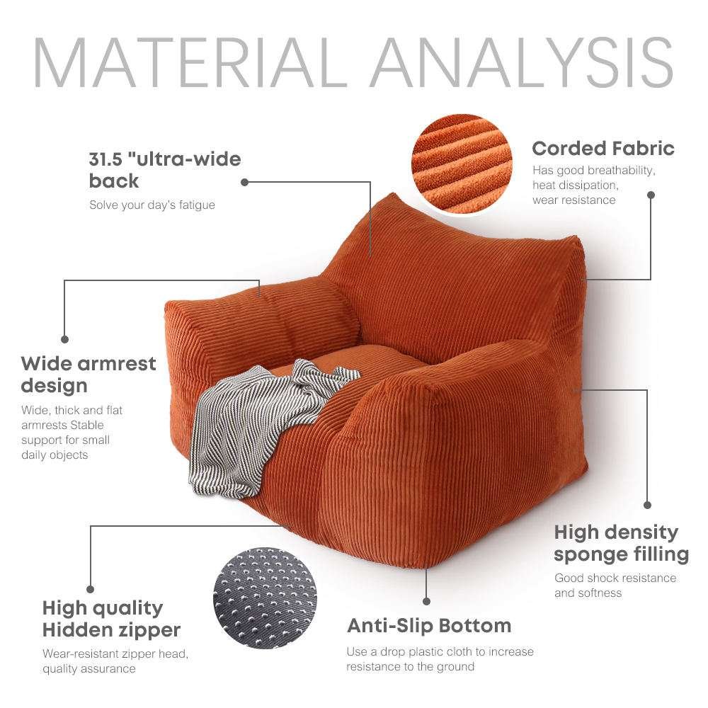 Kid bean sofa wih corduroy fabric ,high rebound foam and anti slip bottom