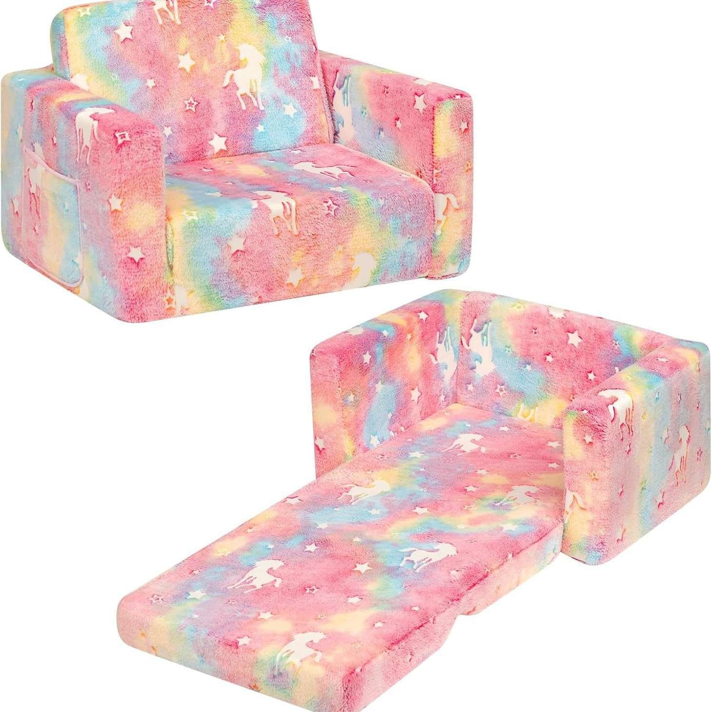 Glow in the Dark 3-in-1 Kid Sofa Convertible Toddler Lounger with Washable Cover - Image 2