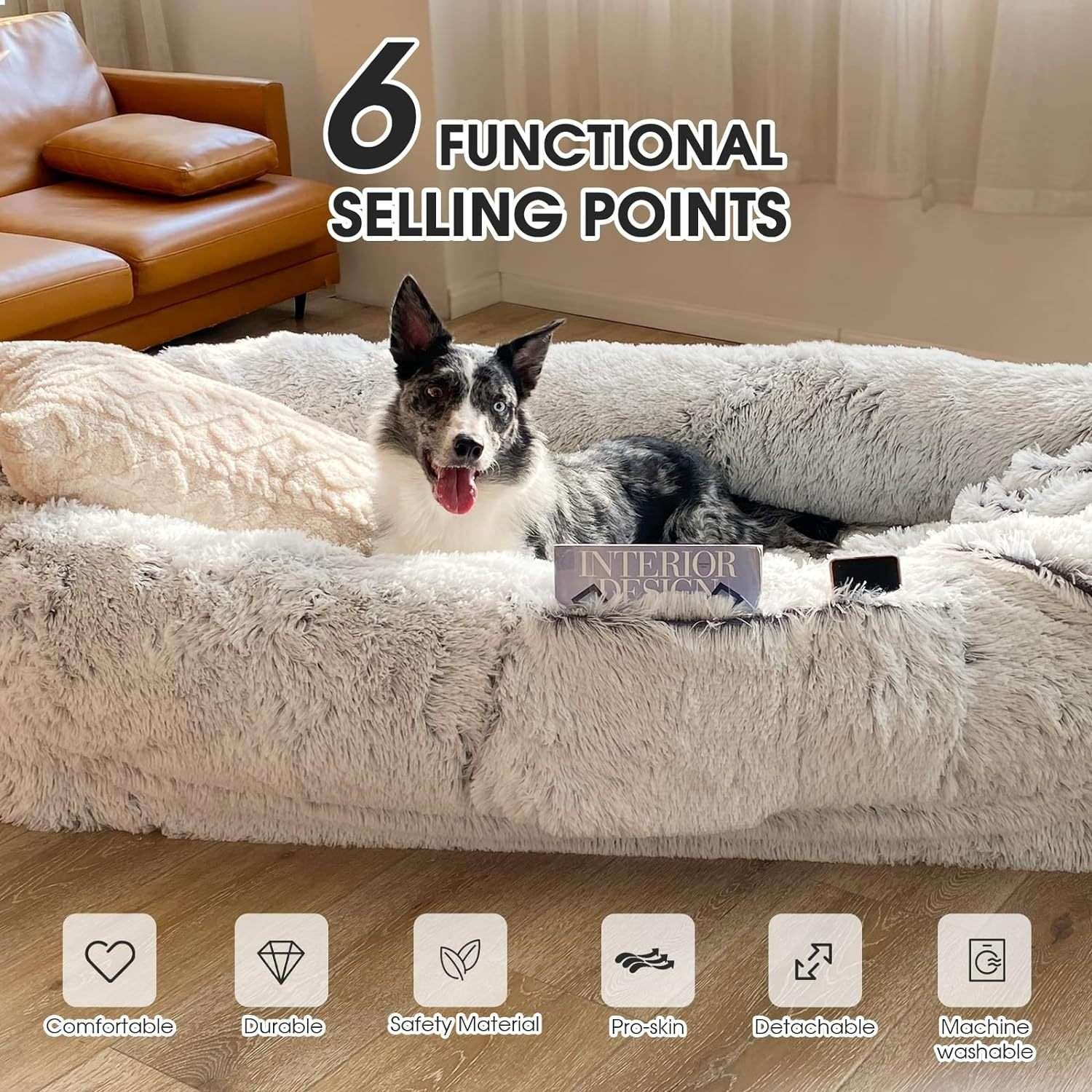 Foam Human Dog Bed Faux Fur Pet Couch for Pet Adult with Non-Slip Bottom - Image 2