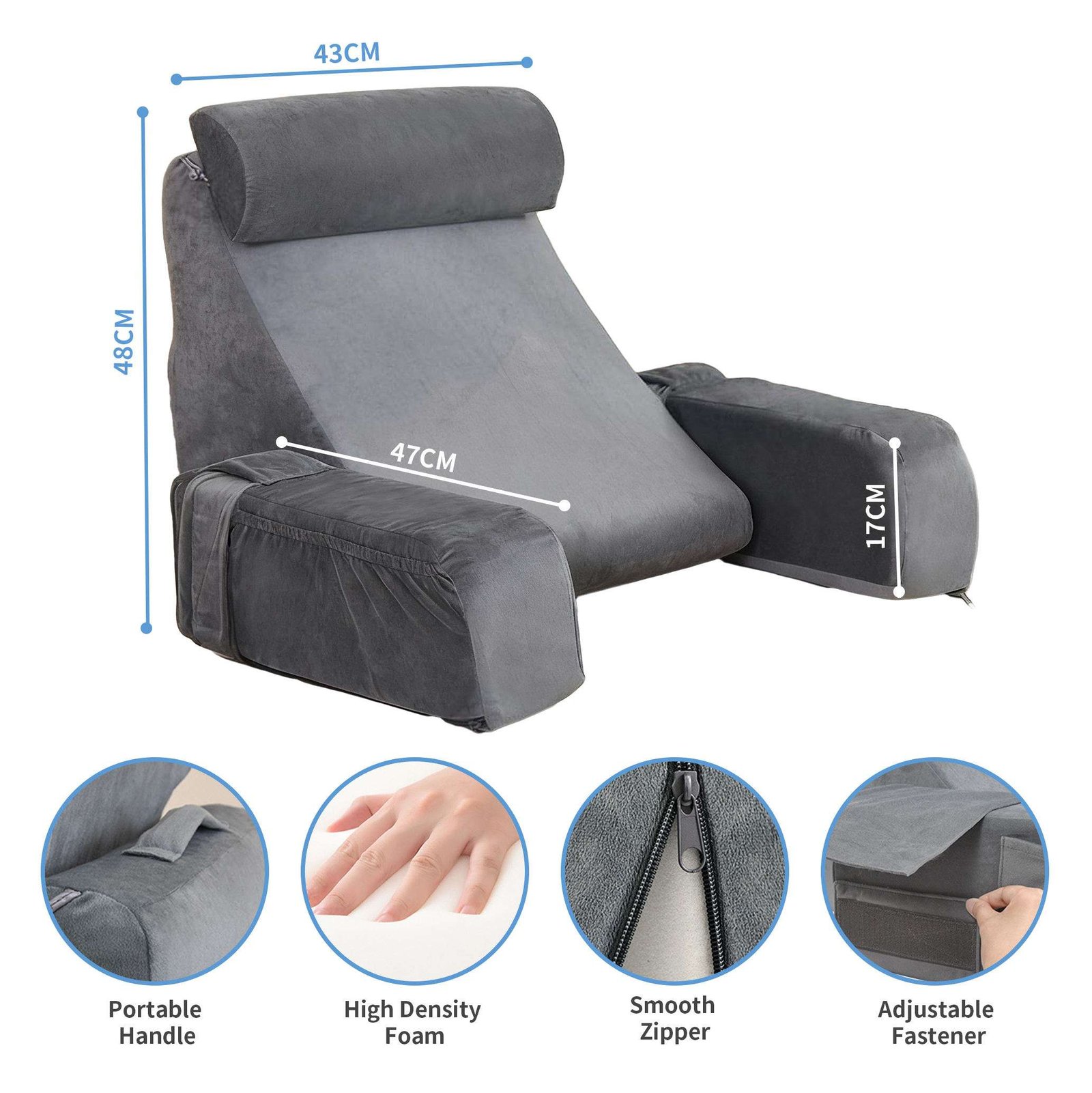 High density foam Foam Reading Pillown with portable handle and adjustable fastener